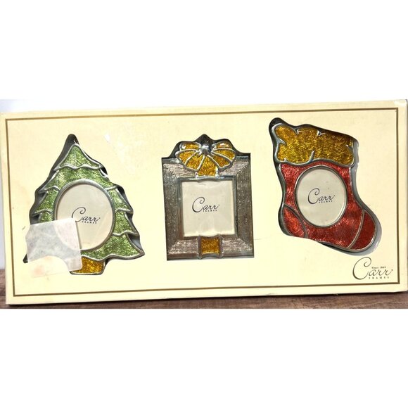 Ornament Set Christmas Tree Stocking & Gift Box Silver-Plated, Photo Holders - Picture 1 of 6